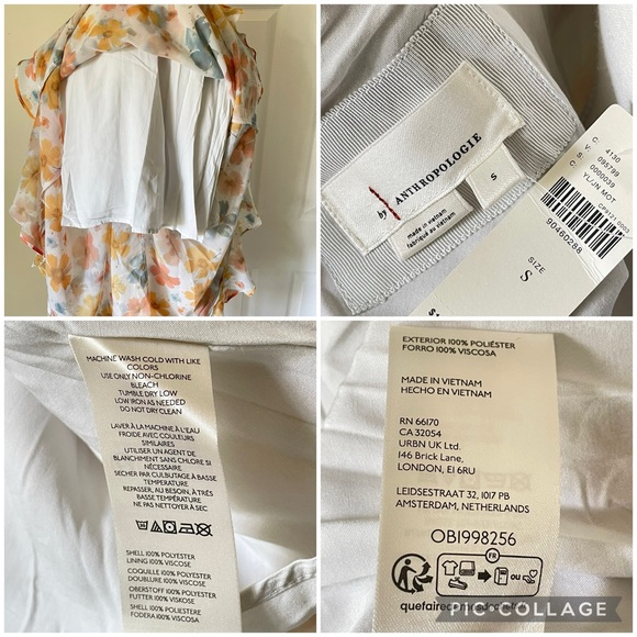 By Anthropologie Dress NWT Floral Sleeveless Asymmetric Ruffled Midi Dress Small - Picture 16 of 16